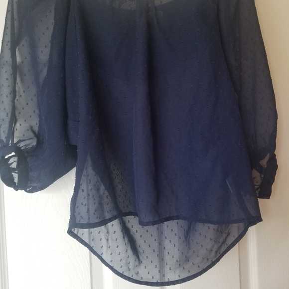 Women's Small Blue Blouse Sheer Navy Open Arms - Picture 10 of 10